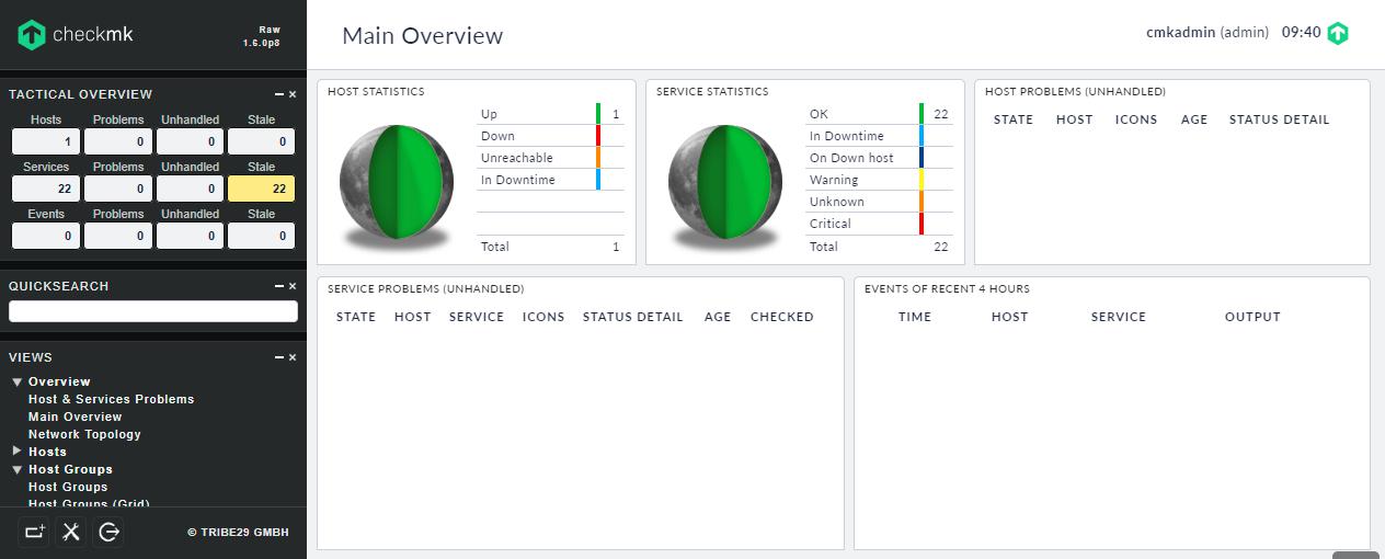 Monitoring dashboard with all services healthy