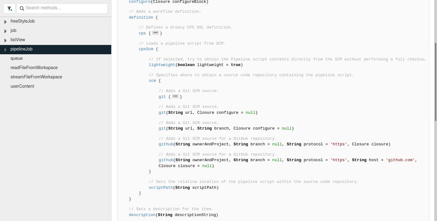 Expanded view of the pipelineJob API method block