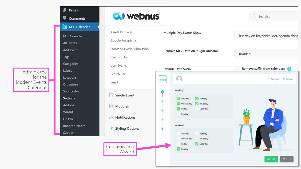 The admin area for Modern Events Calendar The admin area for Modern Events Calendar