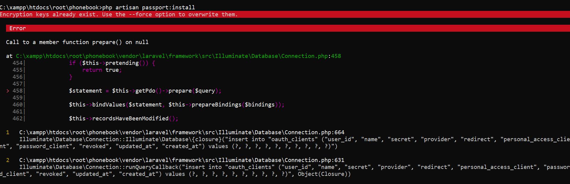 Call to a member function prepare() on null