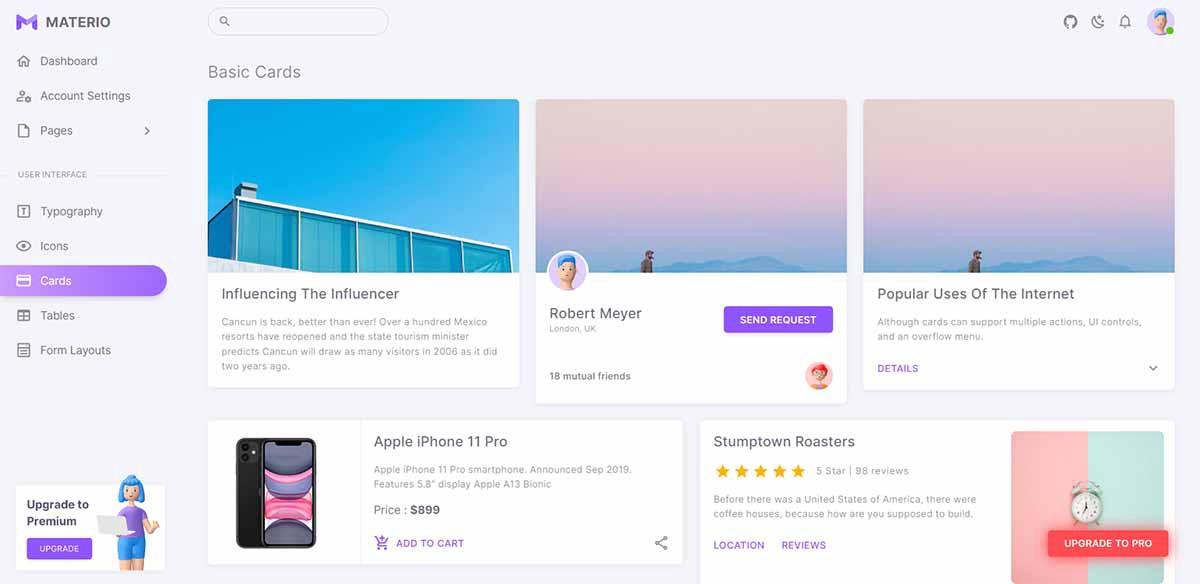 Materio Vuetify Admin — UI卡(开源模板)