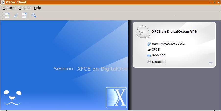 X2Go Main Window - Session List