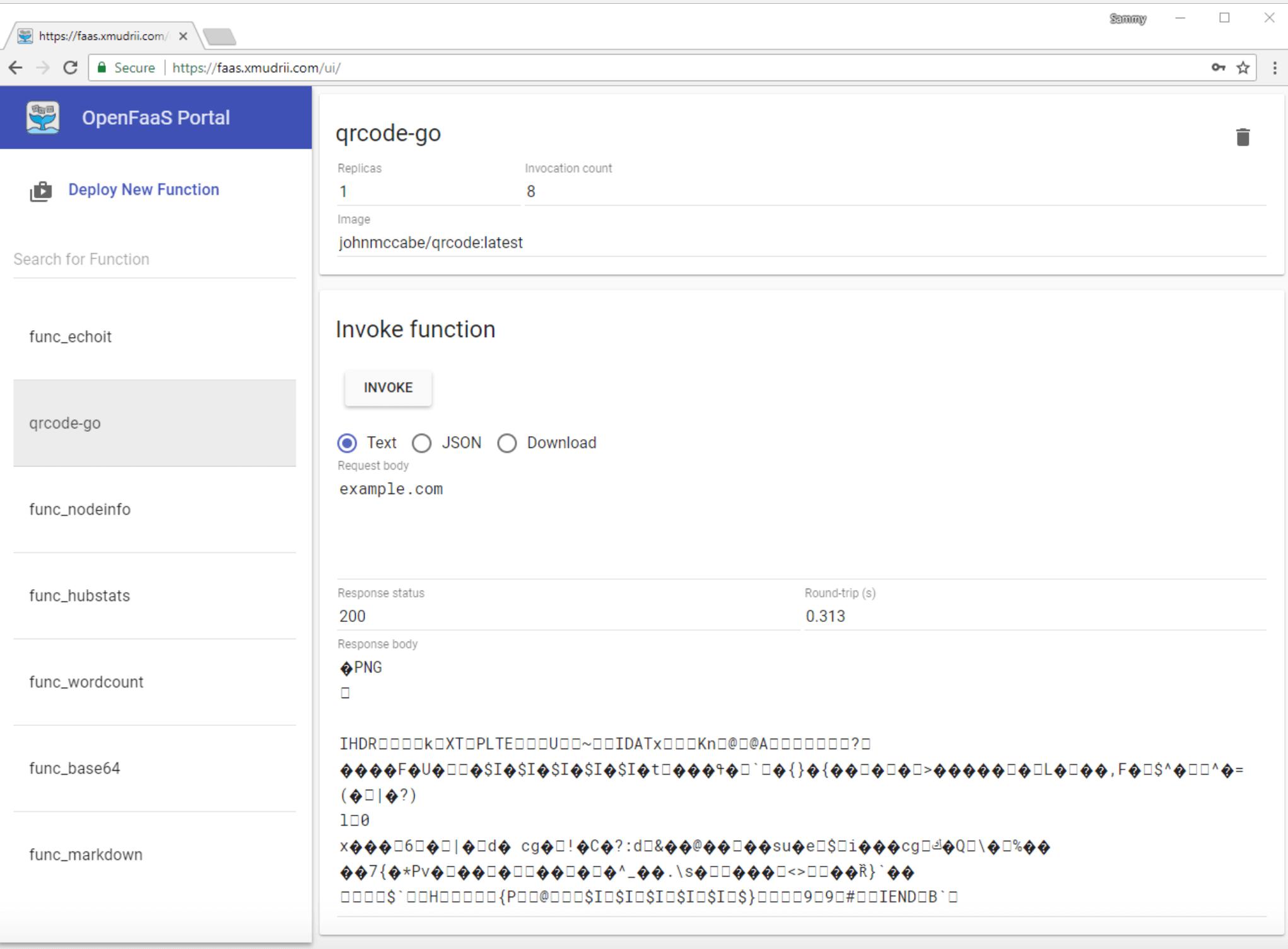 OpenFaaS generated QR code