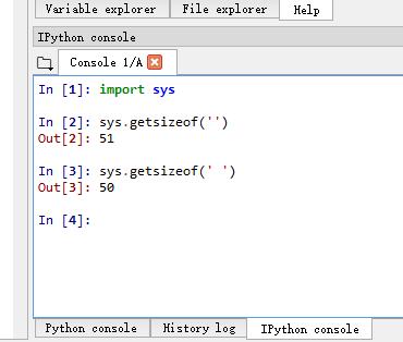 sys.getsizeof('') == 51 and sys.getsizeof(' ') == 50