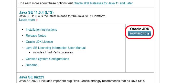 显示Oracle JDK下载按钮位置的屏幕截图