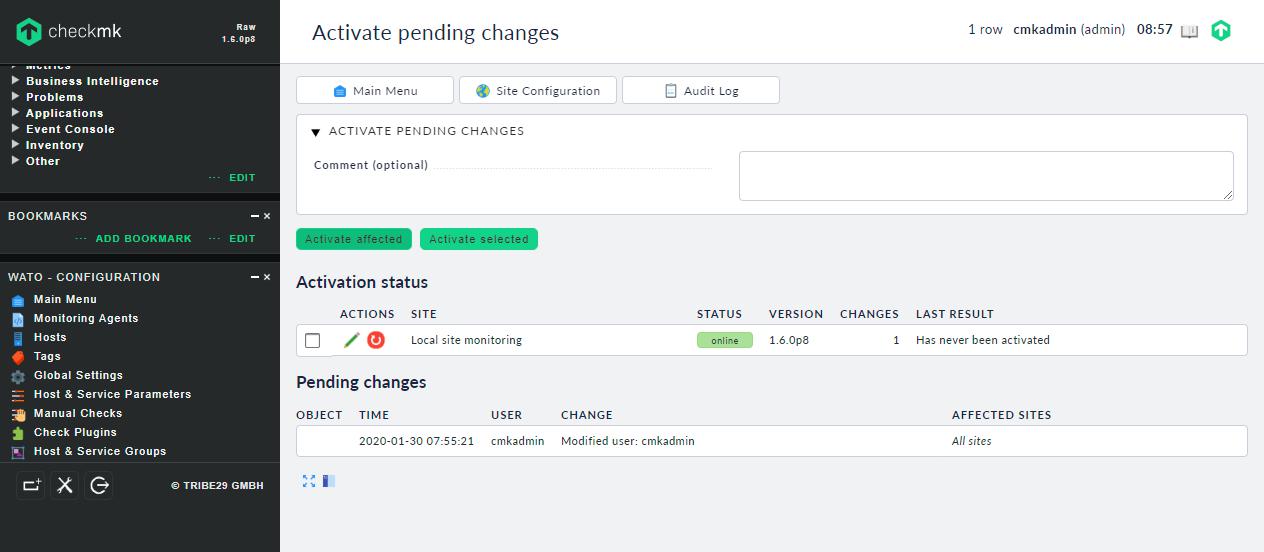 Activate configuration changes confirmation screen