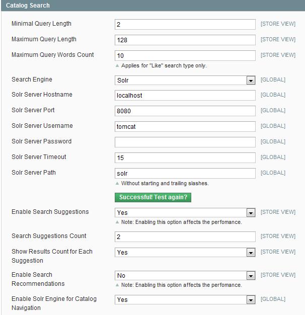 Magento 搜索配置面板