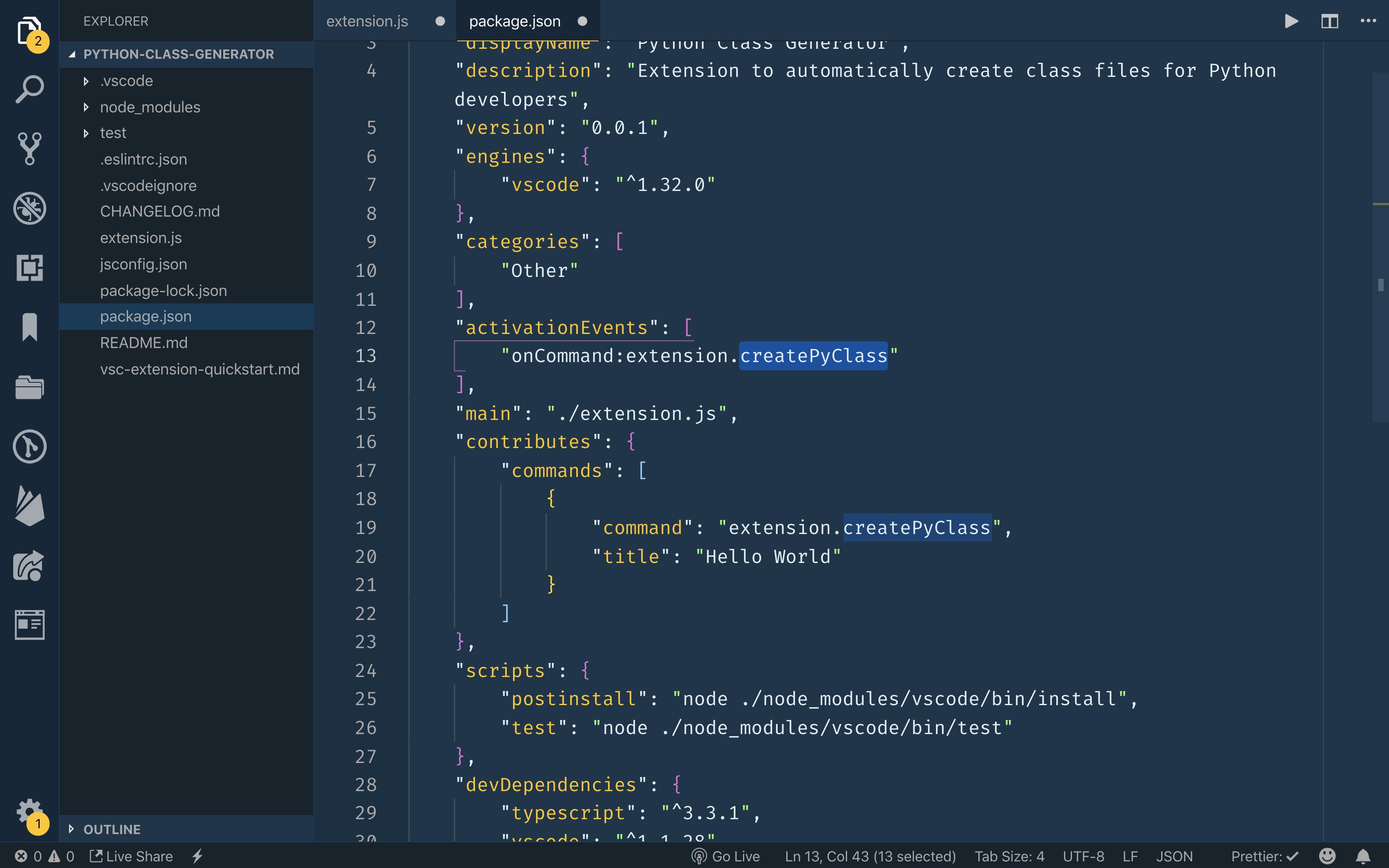 Renaming the activation event and command