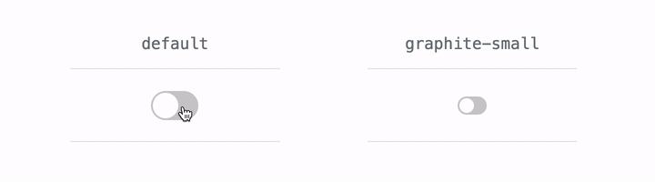 Animated Gif of Default and Graphite-Small Toggle Switches turning on and off