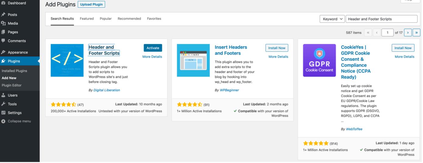 Activate Header and Footer Scripts plugin
