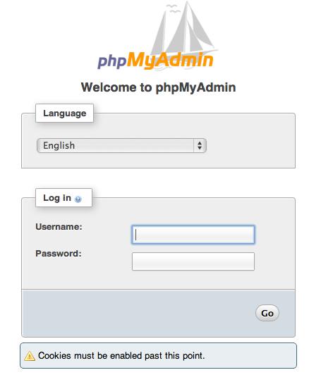 PhpMyAdmin Login screen