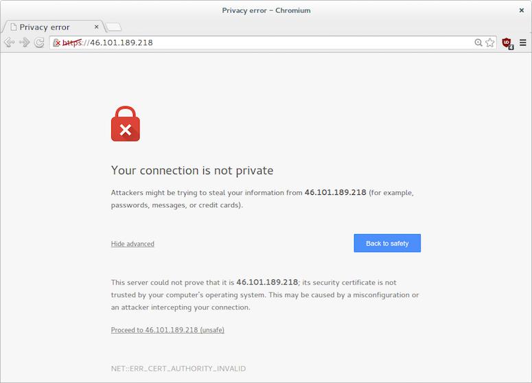 Chrome warns you about the wrong SSL certificate, we'll fix that later