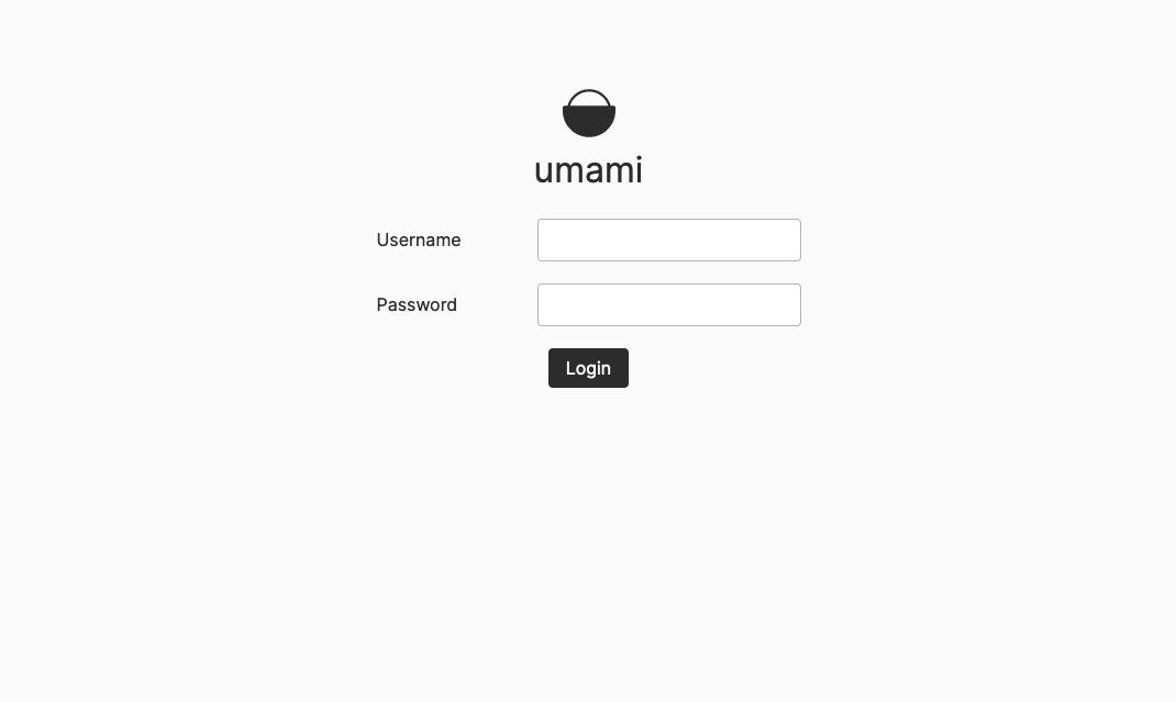 A screenshot of the Umami login page, with 'Username' and 'Password' textboxes