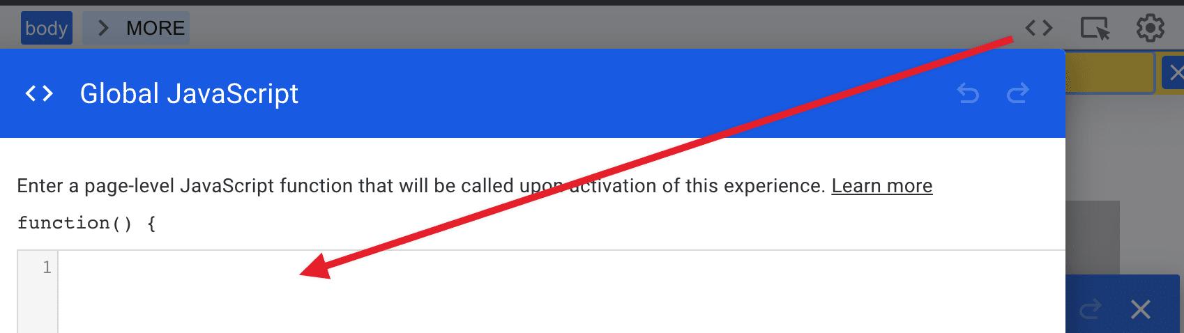 Screenshot: Google Optimize Global Javascript section