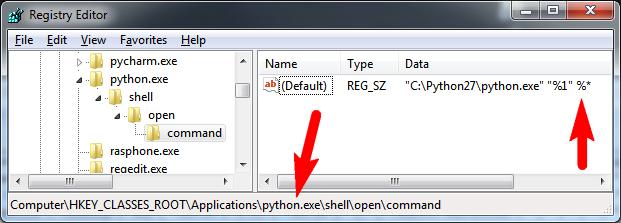 example registry setting for python.exe