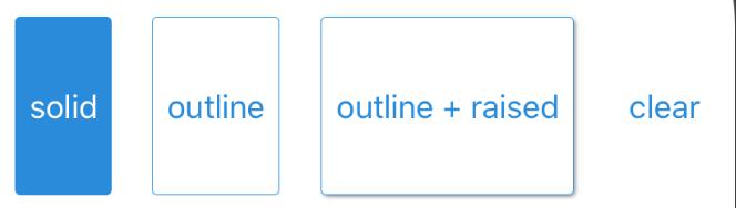 Button 组件的四个示例的屏幕截图,其中包含纯色、轮廓、轮廓 + 凸起和清晰样式。
