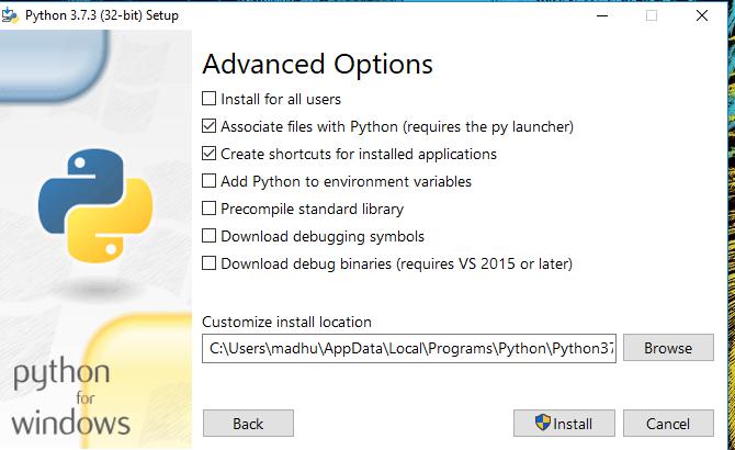 Python Installer Advanced Options