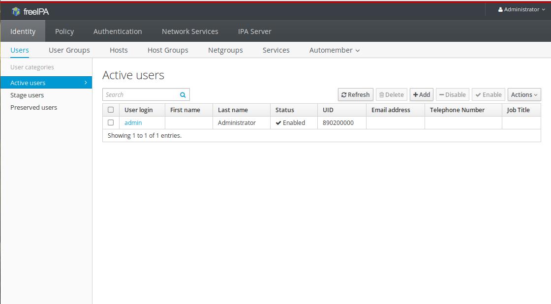 FreeIPA UI main page