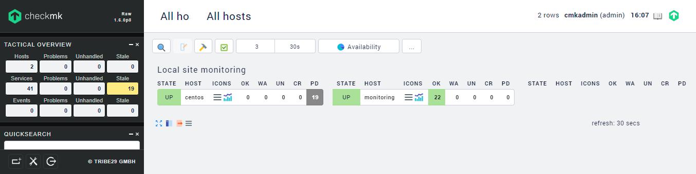 List of hosts with two hosts being monitored