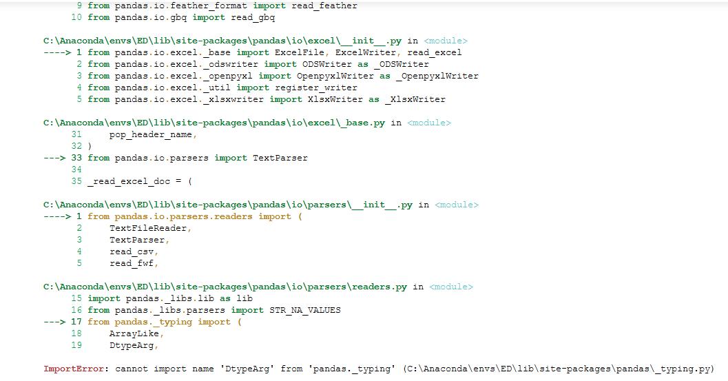 Pandas Importing Error ImportError Cannot Import Name DtypeArg 