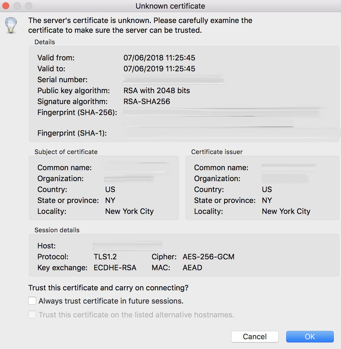 Site Certificate Dialogue