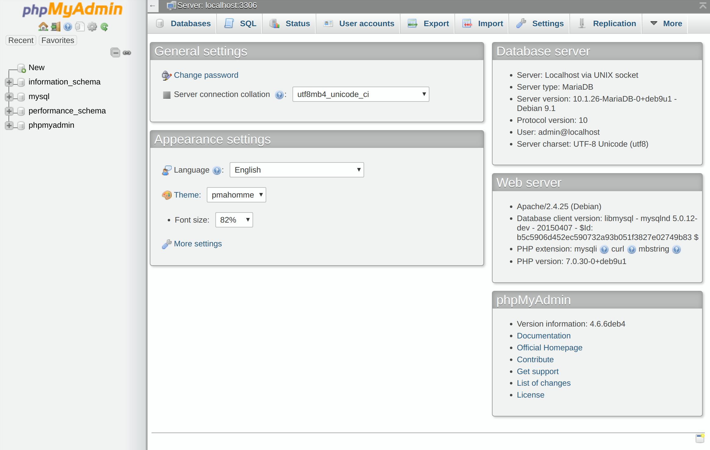 phpMyAdmin user interface