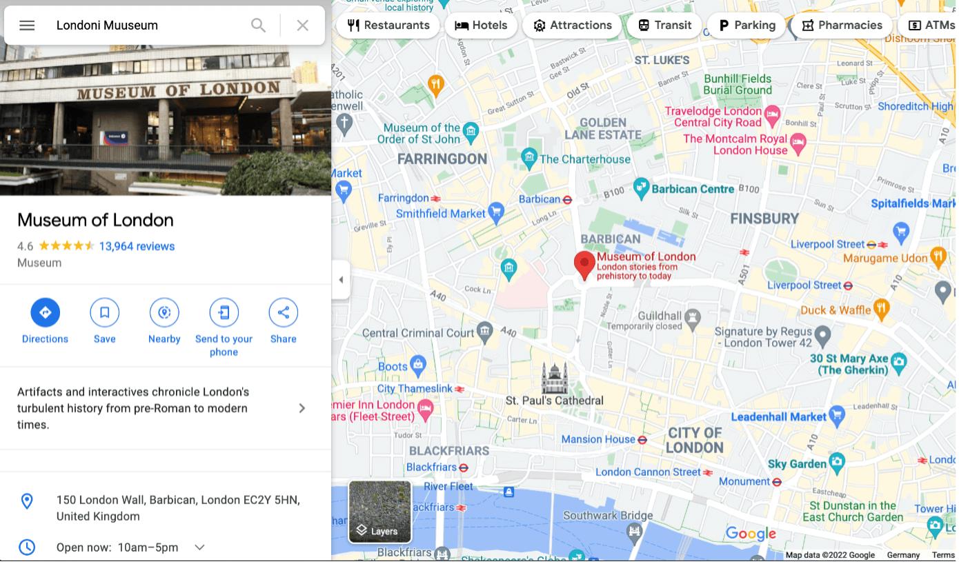 Screenshot of a map on Google Maps