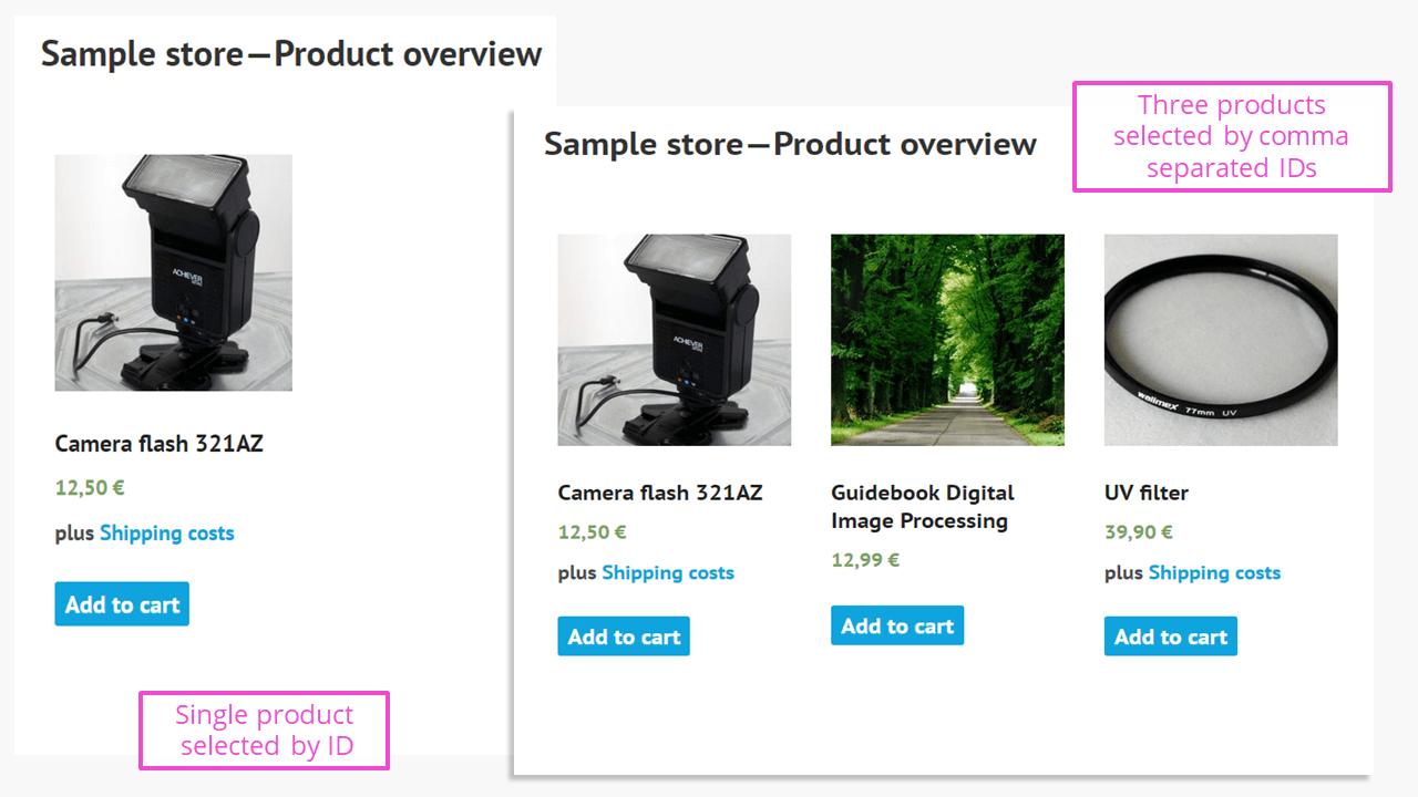 WooCommerce shortcodes: Products, represented by their respective IDs WooCommerce shortcodes: Products, represented by their respective IDs