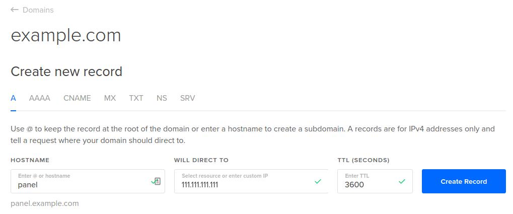 DigitalOcean DNS add A record