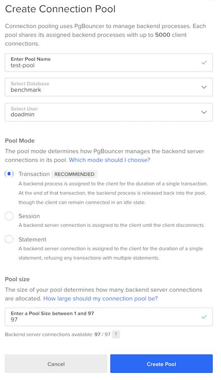 Connection Pool Configuration Values
