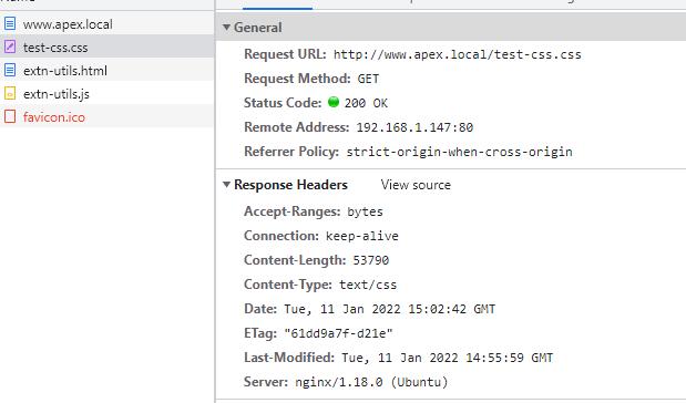 Example showing test-css.css file without compression