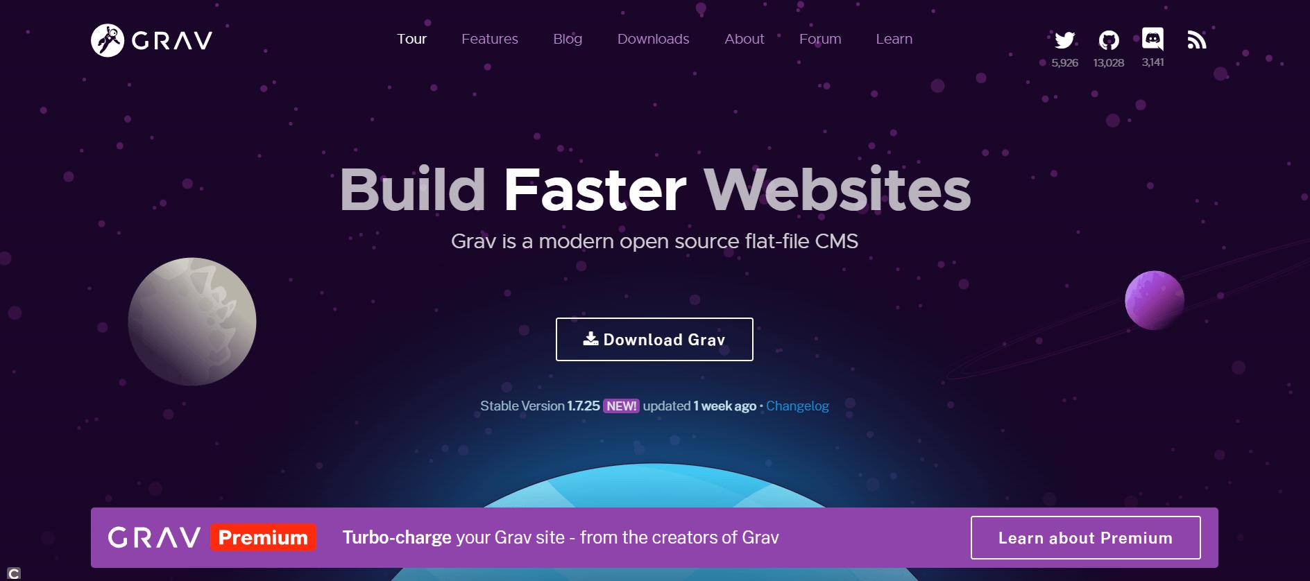 Homepage of the Grav project Grav 项目主页