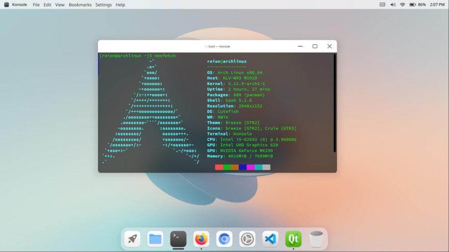 Arch Linux degan Cutefish DE