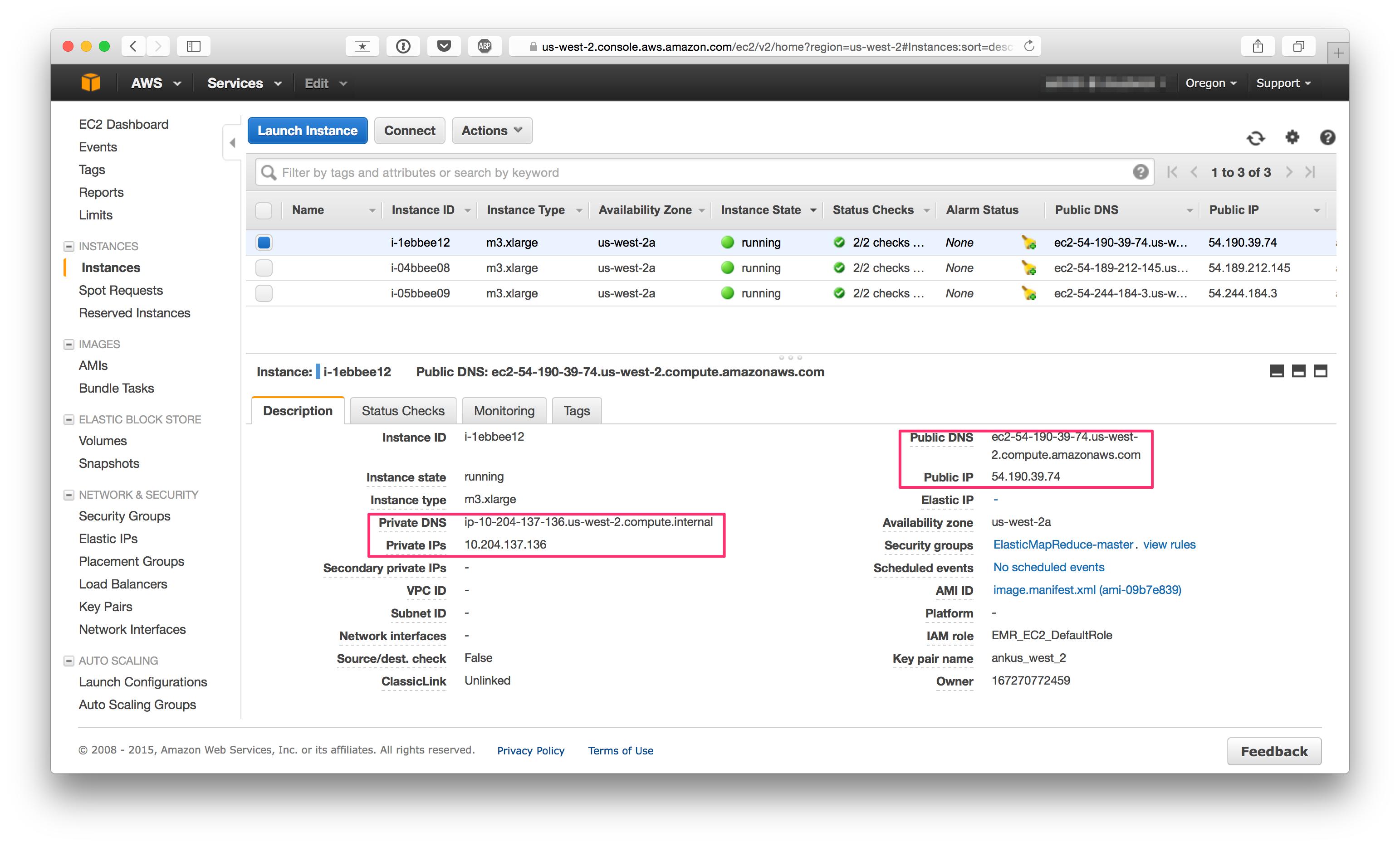 AWS EC2 控制台显示实例详细信息