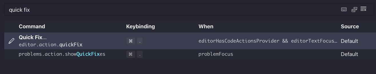keyboard shortcut quick fix