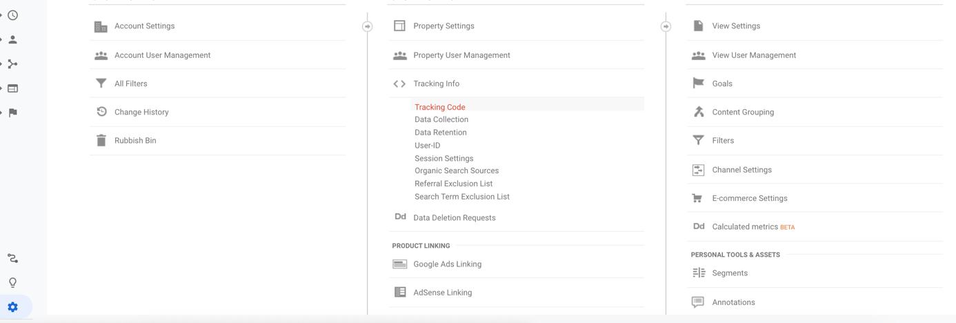 Set-up options for Google Analytics
