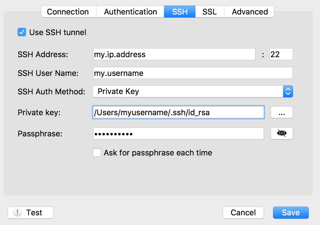 SSH Tunnel Settings
