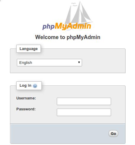 phpMyAdmin login screen
