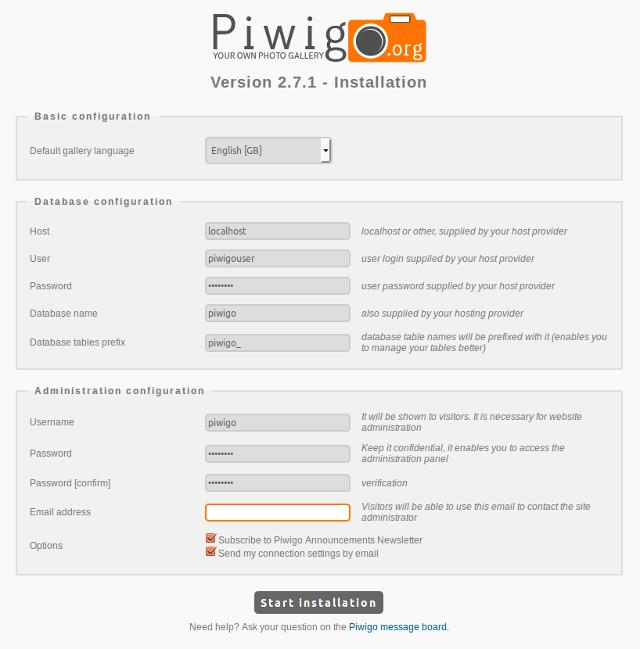 Piwigo安装页面