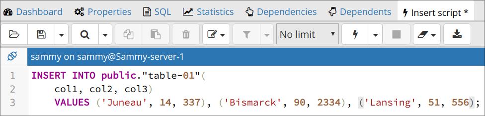 Example INSERT statement