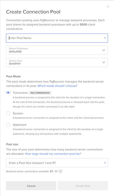 Connection Pools Config Window