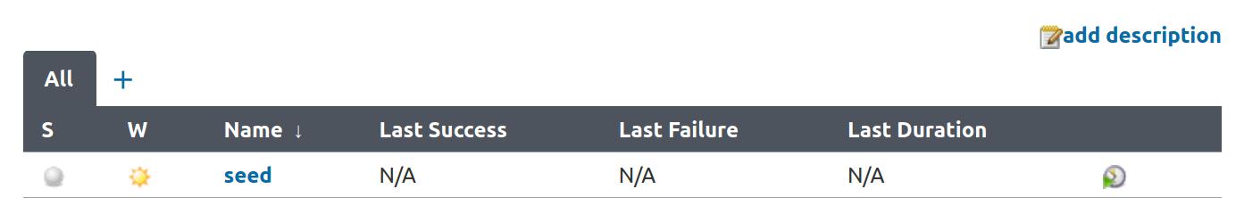 Jenkins jobs list showing the seed job