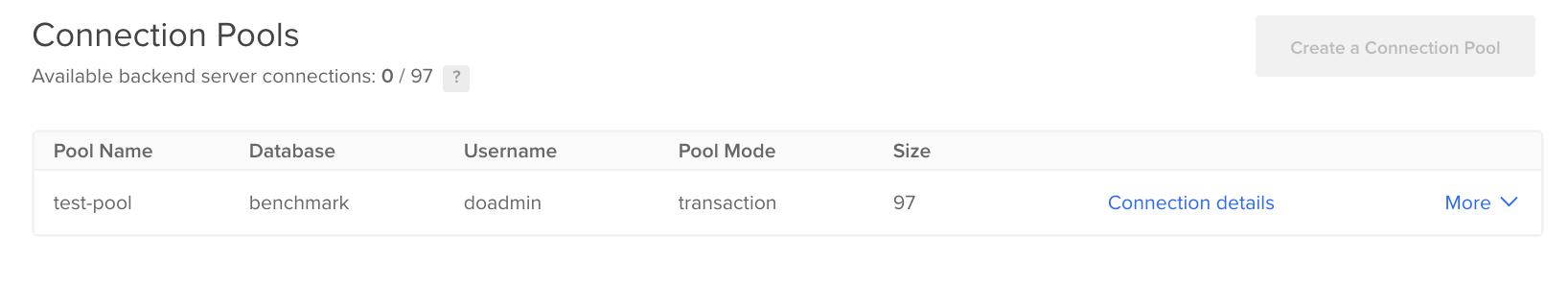 Connection Pool in Control Panel