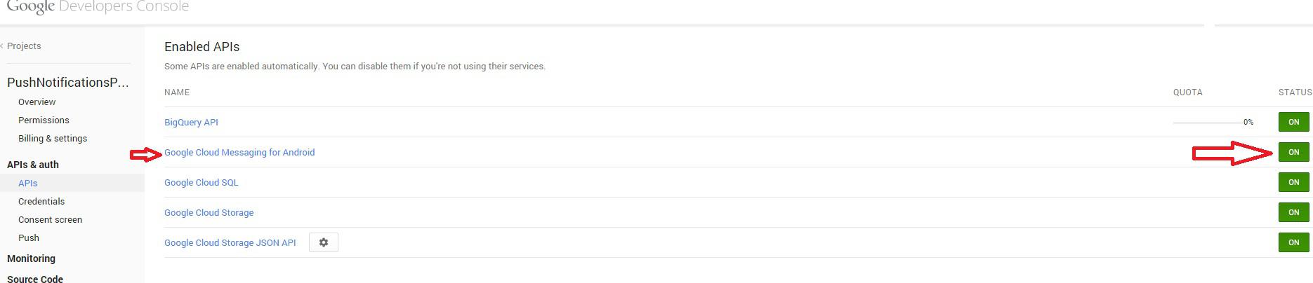 Google Cloud Messaging for Android enabled