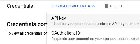 API key screen