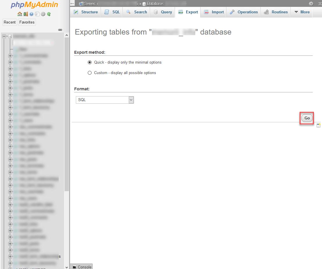 phpMyAdmin - 导出数据库表