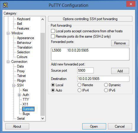 SSH Tunnelling in PuTTY Configuration